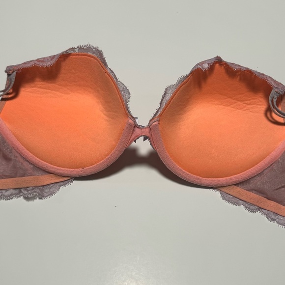 VS Very Sexy Push Up Bra Plunge Rhinestone Lace Peach - Picture 3 of 5